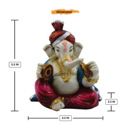 Luxurious Lord Ganesha Playing Instrument Multicolor Figurine For Home Home Decor Home Decor Accent 3 Lord Ganesha Playing Instrument Multicolor Idol for Home Decor - Karigaari India Aesthetic Home Decor