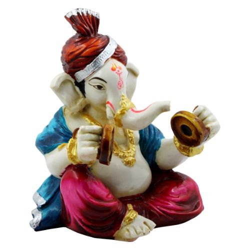 Luxurious Lord Ganesha Playing Instrument Multicolor Figurine For Home Home Decor Home Decor Accent 4 Lord Ganesha Playing Instrument Multicolor Idol for Home Decor - Karigaari India Aesthetic Home Decor