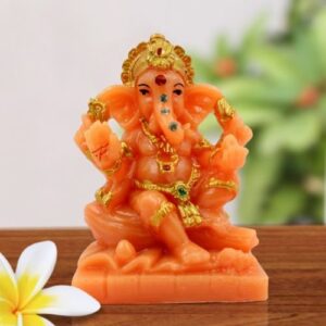 Lord Ganesha sitting Unique Orange Colour Idol for Home Decor - Karigaari India Aesthetic Home Decor