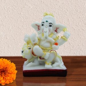 Lord Ganesha Sitting On Mouse Idol Unique Design Best for Home Decor White Color - Karigaari India Aesthetic Home Decor