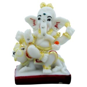 Lord Ganesha Sitting On Mouse Idol Unique Design Best for Home Decor White Color - Karigaari India Aesthetic Home Decor