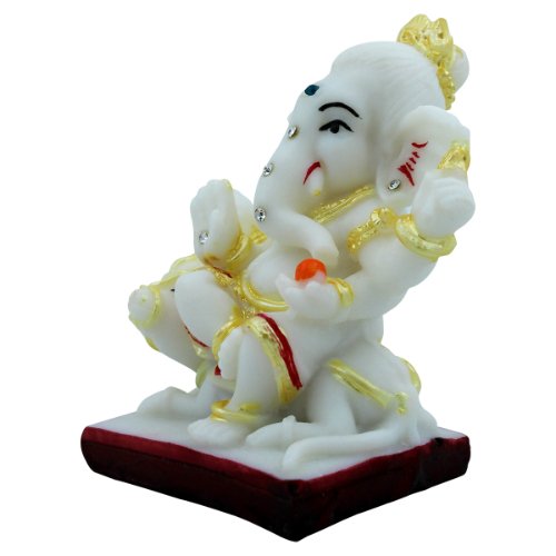 Luxurious Lord Ganesha Sitting On Mouse Figurine Distinctive Design Best For Home Home Decor White Color Stylish Accent 5 Lord Ganesha Sitting On Mouse Idol Unique Design Best for Home Decor White Color - Karigaari India Aesthetic Home Decor