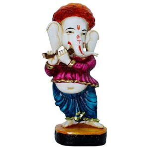 Lord Ganesha Standing Playing Flute multiolor Idol for Home Decor - Karigaari India Aesthetic Home Decor