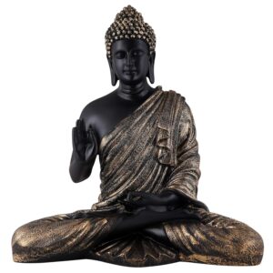 Mystic Black Buddha Idol Bronze Accented Resin Decor - Karigaari India Aesthetic Home Decor