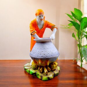 Sai Baba Cooking Statue Resin Idol of Shirdi Sai Preparing Prasadam Decorative Spiritual Figurine for Home Temple, Office & Gifting - Karigaari India Aesthetic Home Decor