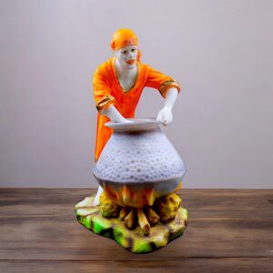 Sai Baba Cooking Statue Resin Idol of Shirdi Sai Preparing Prasadam Decorative Spiritual Figurine for Home Temple, Office & Gifting - Karigaari India Aesthetic Home Decor