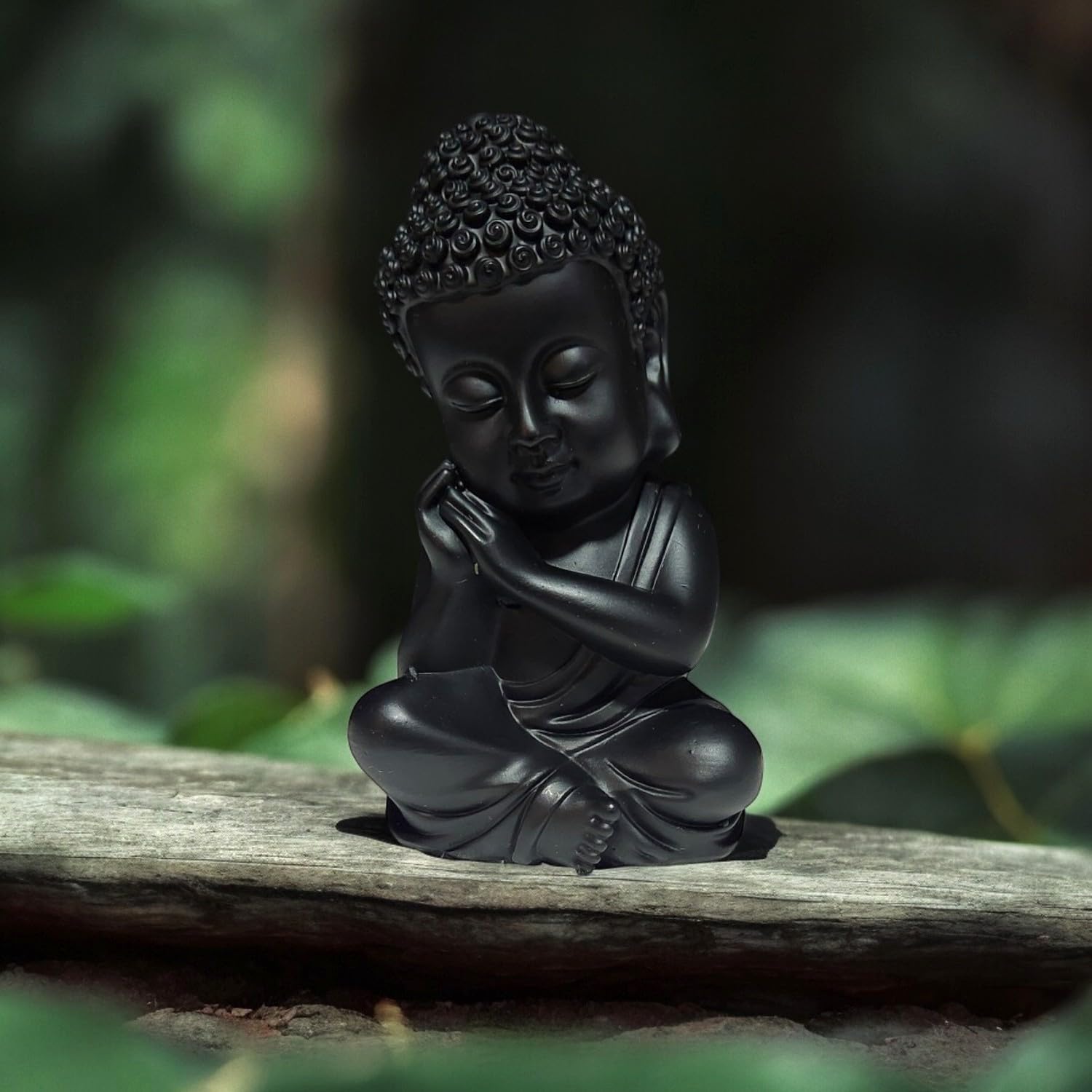 Luxurious Serene Little Buddha Monk Figurine Meditating Black Resin Crafted Figure For Peace Home Decor Luxurious Accent 1