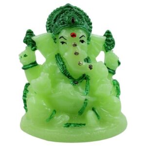 Small Lord Ganesha Sitting With Folding Leg Idol Crystal Green Colour for Home Decor - Karigaari India Aesthetic Home Decor