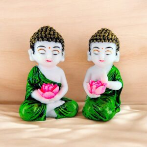 Twin Cute Buddha Idols - Double the Peace, Joy & Spiritual Charm - Karigaari India Aesthetic Home Decor