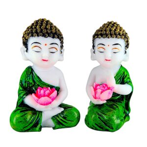 Twin Cute Buddha Idols - Double the Peace, Joy & Spiritual Charm - Karigaari India Aesthetic Home Decor