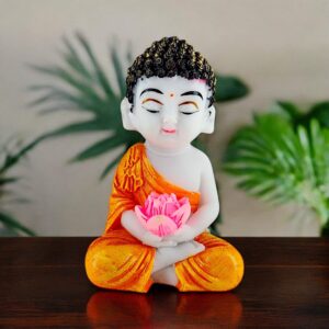 Hand-Painted Cute Buddha with Lotus - Charming Meditation Decor - Karigaari India Aesthetic Home Decor
