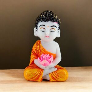 Hand-Painted Cute Buddha with Lotus - Charming Meditation Decor - Karigaari India Aesthetic Home Decor