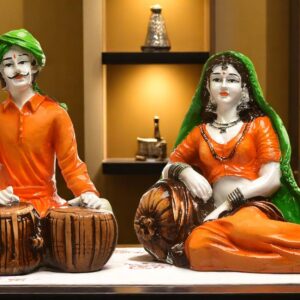 Traditional Rajasthani Musician Couple Resin Showpiece - Karigaari India Aesthetic Home Decor