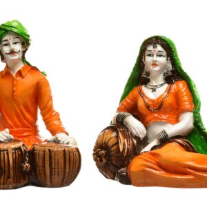 Traditional Rajasthani Musician Couple Resin Showpiece - Karigaari India Aesthetic Home Decor