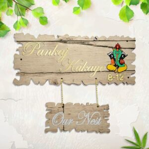Cream Color Beautiful Wooden Name Plate for House Sturdy Durable Custom with Ganesha - Karigaari India Aesthetic Home Decor