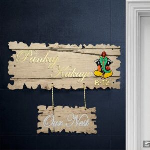 Cream Color Beautiful Wooden Name Plate for House Sturdy Durable Custom with Ganesha - Karigaari India Aesthetic Home Decor