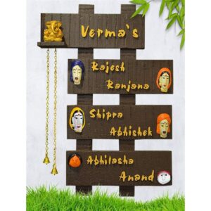 Customized Wooden Family Name Plate for Home Entrance I Flat & Door Name Plate I Engraved Name Plates (4 Plate) - Karigaari India Aesthetic Home Decor