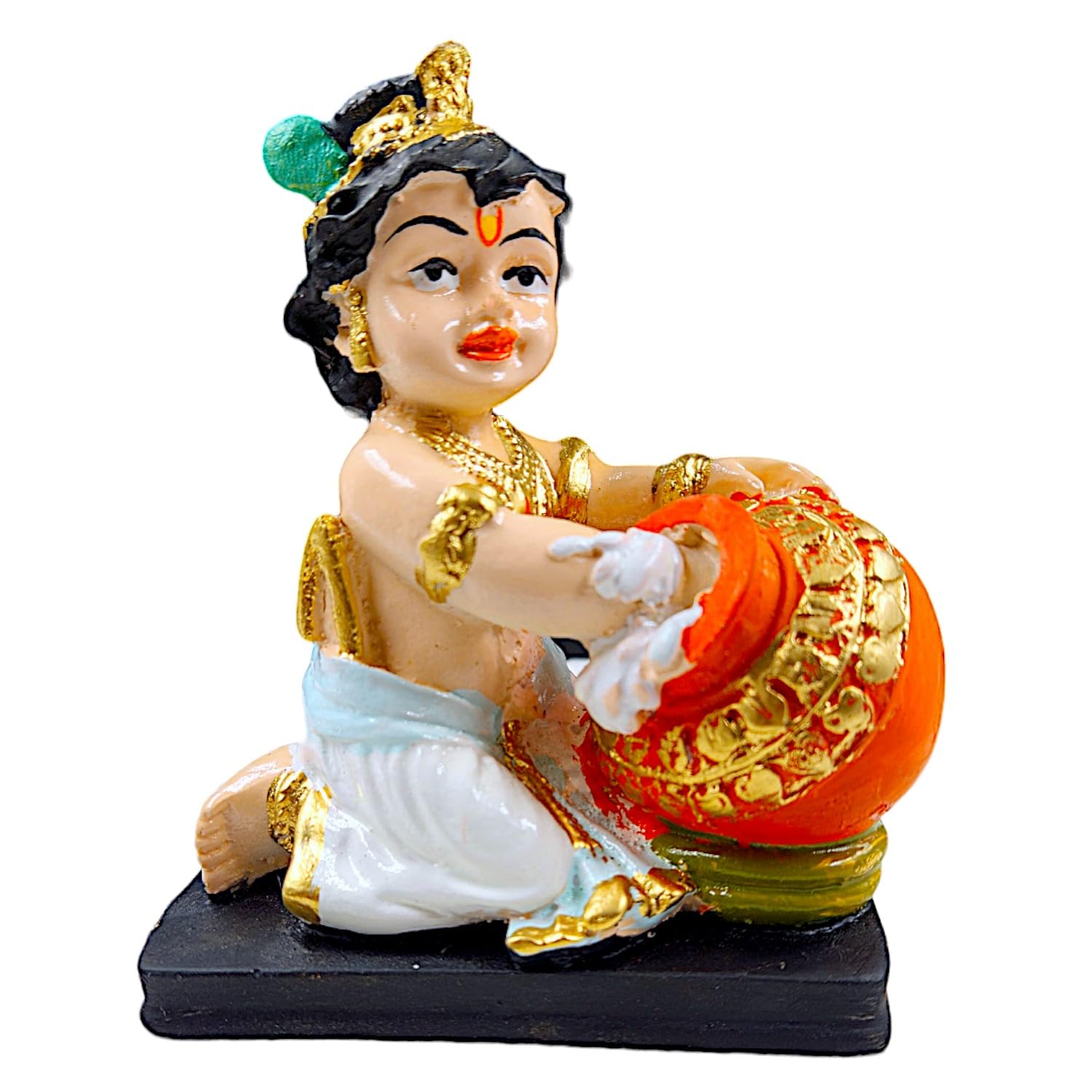 Modern Cute Bal Krishna Eating Makhan Figurine Colorful Resin Crafted Laddu Gopal Figure For Joy Prosperity Spiritual Gifting Unique Decor Piece 3