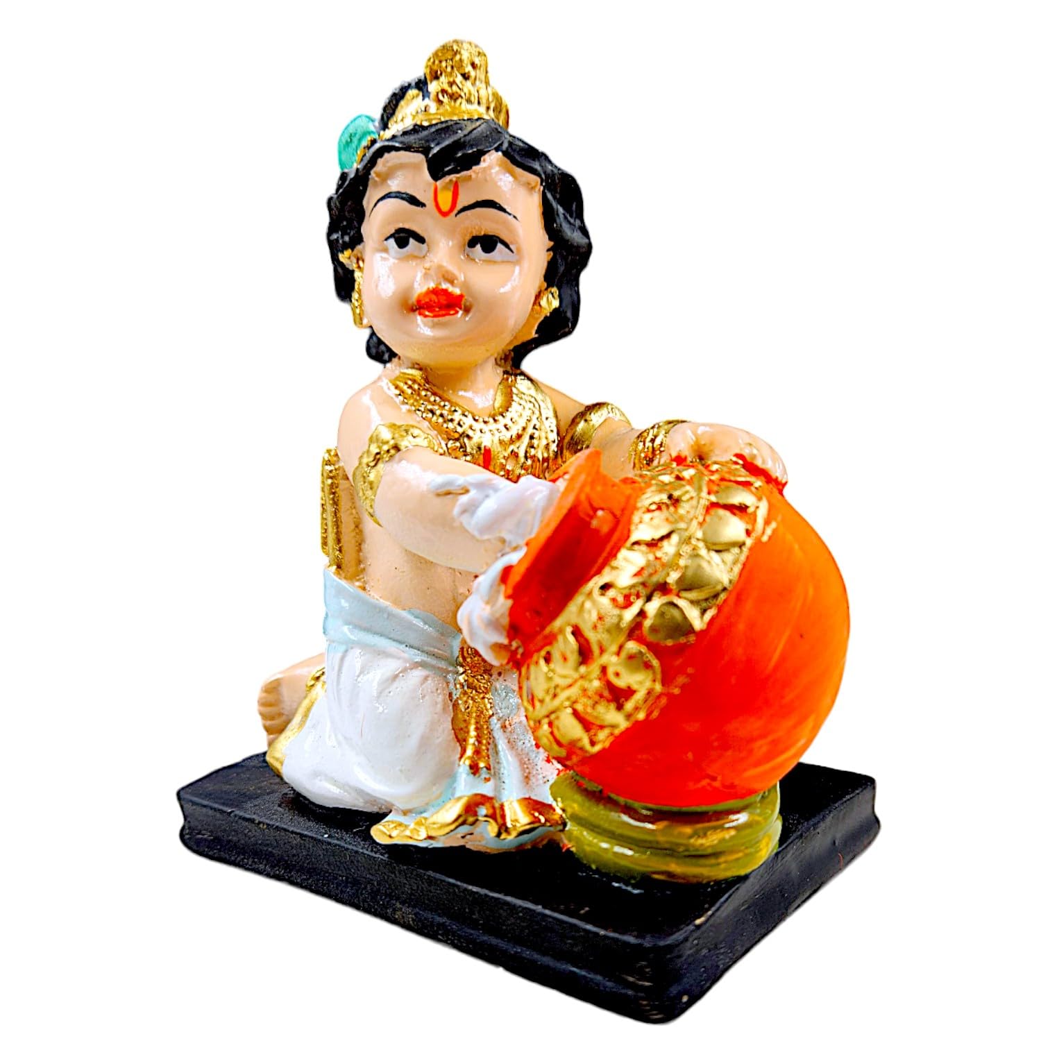 Modern Cute Bal Krishna Eating Makhan Figurine Colorful Resin Crafted Laddu Gopal Figure For Joy Prosperity Spiritual Gifting Unique Decor Piece 4