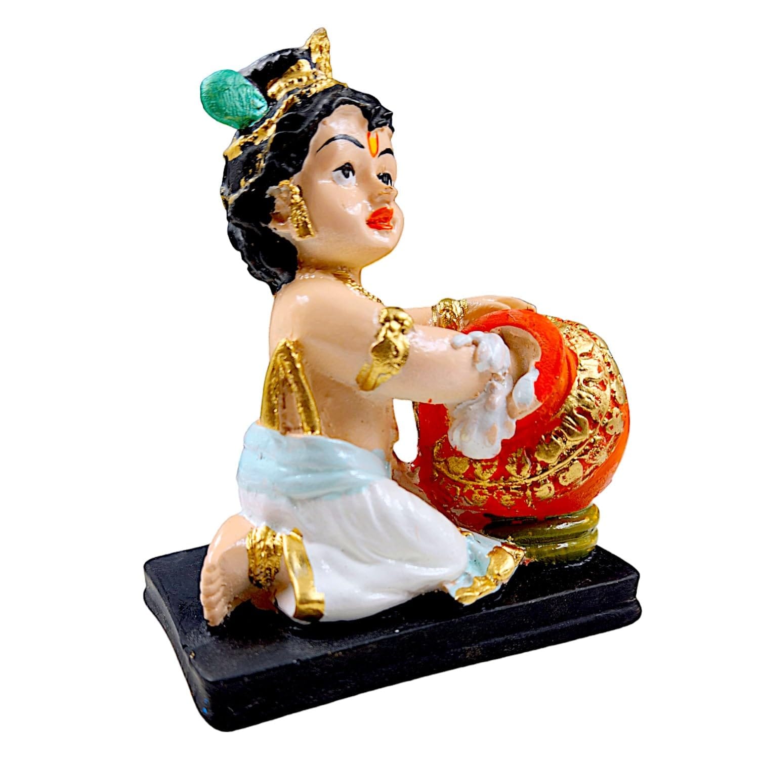 Modern Cute Bal Krishna Eating Makhan Figurine Colorful Resin Crafted Laddu Gopal Figure For Joy Prosperity Spiritual Gifting Unique Decor Piece 5