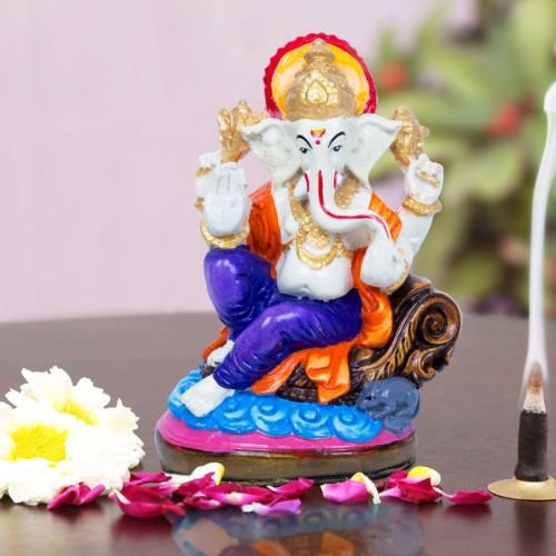 Unique Design Little Lord Ganesha Sitting With One Leg Down Idol Multicolor Best Item for Home Decor - Karigaari India Aesthetic Home Decor