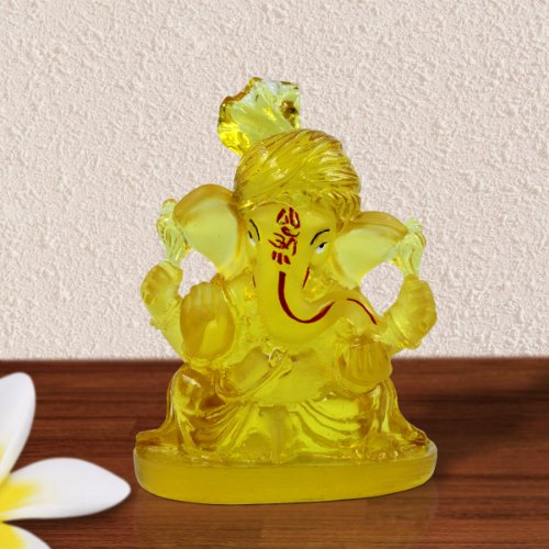 Unique Design Lord Ganesha Sitting Crystal Light Yellow Color Idol Best for Home Decor - Karigaari India Aesthetic Home Decor