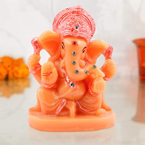 Unique Design Lord Ganesha Sitting Idol Orange Color Best for Home Decor - Karigaari India Aesthetic Home Decor