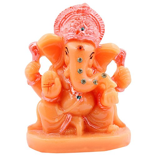 Unique Design Lord Ganesha Sitting Idol Orange Color Best for Home Decor - Karigaari India Aesthetic Home Decor