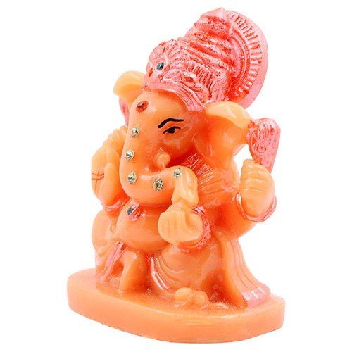 Unique Design Lord Ganesha Sitting Idol Orange Color Best for Home Decor - Karigaari India Aesthetic Home Decor