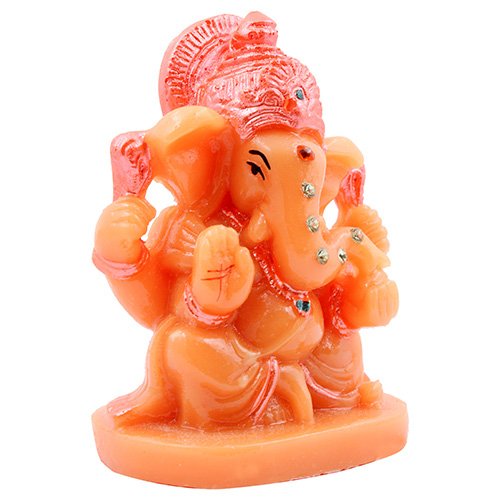 Unique Design Lord Ganesha Sitting Idol Orange Color Best for Home Decor - Karigaari India Aesthetic Home Decor