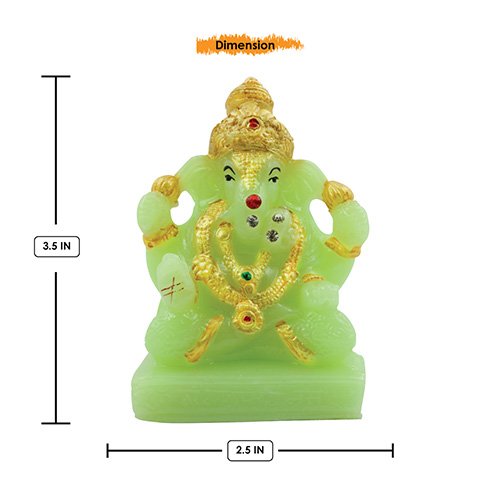 Unique Design Small Lord Ganesha Sitting Idol Green Color With Golden Ornaments Best for Home Decor - Karigaari India Aesthetic Home Decor