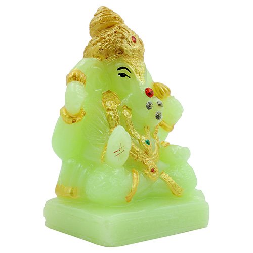 Unique Design Small Lord Ganesha Sitting Idol Green Color With Golden Ornaments Best for Home Decor - Karigaari India Aesthetic Home Decor