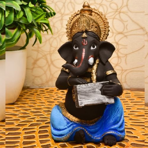 Unique Little Lord Ganesha Playing Instruments Idol Black Color Best Item for Home Decor - Karigaari India Aesthetic Home Decor
