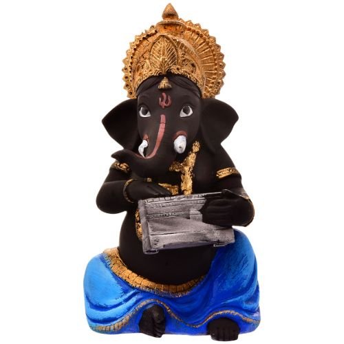 Unique Little Lord Ganesha Playing Instruments Idol Black Color Best Item for Home Decor - Karigaari India Aesthetic Home Decor