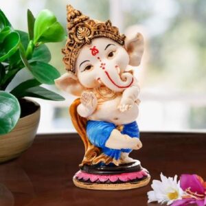 Unique Little Lord Ganesha Sitting Wearing Blue Dhoti Best Item for Home Decor Multicolour - Karigaari India Aesthetic Home Decor