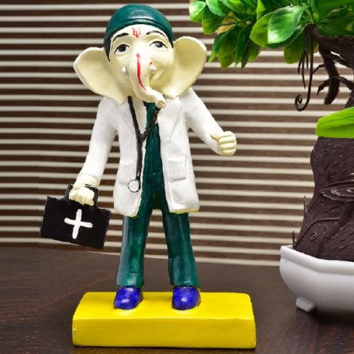 Unique Lord Ganesha Idol In Doctor Dress Best Item for Home Decor Multicolor - Karigaari India Aesthetic Home Decor