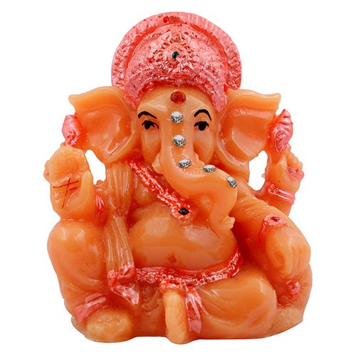 Unique Small Lord Ganesha Sitting With One Leg Up Idol Orange Color And Pink Ornaments Best for Home Decor - Karigaari India Aesthetic Home Decor