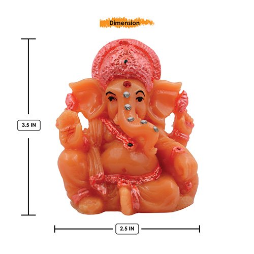 Unique Small Lord Ganesha Sitting With One Leg Up Idol Orange Color And Pink Ornaments Best for Home Decor - Karigaari India Aesthetic Home Decor