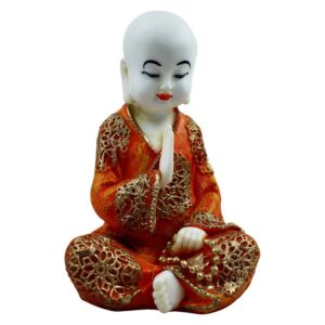 Handcrafted Ployresin Lord Buddha Sitting White And Orange Statue Showpiece Home Decor/Office Decor/Spiritual Gift - Karigaari India Aesthetic Home Decor