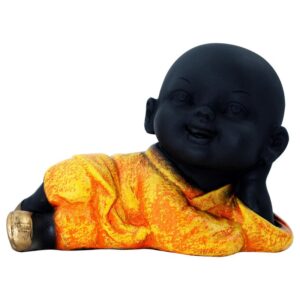 Handcrafted Ployresin Lord Buddha Sleeping Statue Showpiece Home Decor/Office Decor/Spiritual Gift, Black And Orange - Karigaari India Aesthetic Home Decor
