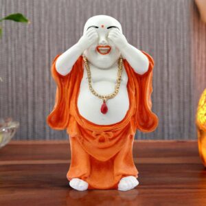 Handcrafted Ployresin Lord Buddha Standing With Putting Hand On Eyes Statue Showpiece Home Decor/Office Decor/Spiritual Gift, Orange - Karigaari India Aesthetic Home Decor