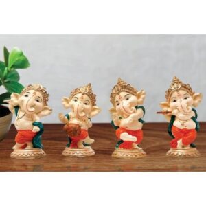Little Four Lord Ganesha Idol Playing Instruments Best & Unique Design Multicolor for Home Decor - Karigaari India Aesthetic Home Decor