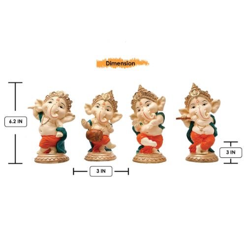 Little Four Lord Ganesha Idol Playing Instruments Best & Unique Design Multicolor for Home Decor - Karigaari India Aesthetic Home Decor