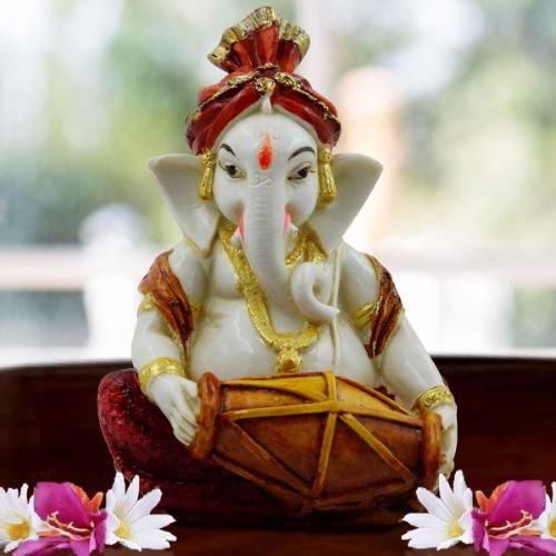 Modern Lord Ganesha Playing Dhol Figurine For Home Home Decor Unique Decor Piece 1 Lord Ganesha Playing Dhol Idol for Home Decor - Karigaari India Aesthetic Home Decor