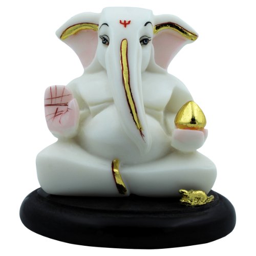 Lord Ganesha Sitting With Holding Modak in Hand White Color Idol for Home Decor - Karigaari India Aesthetic Home Decor