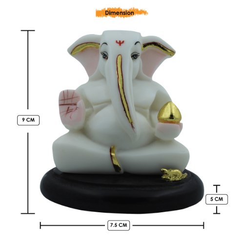 Lord Ganesha Sitting With Holding Modak in Hand White Color Idol for Home Decor - Karigaari India Aesthetic Home Decor