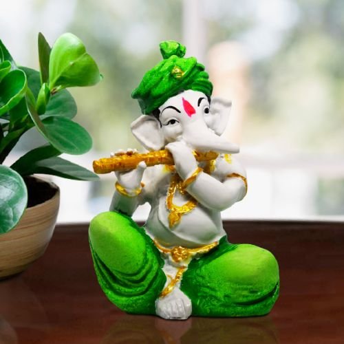 Modern Lord Ganesha Statue Playing Flute Best Distinctive Design Green For Home Decor Premium Home Decor 1 Lord Ganesha Idol Playing Flute Best & Unique Design Green for Home Decor - Karigaari India Aesthetic Home Decor