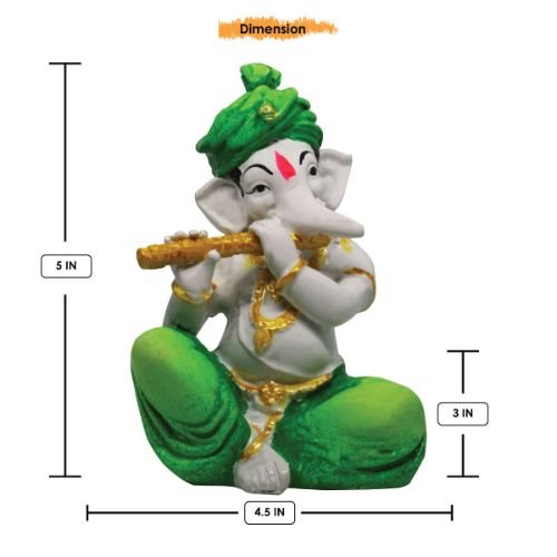 Modern Lord Ganesha Statue Playing Flute Best Distinctive Design Green For Home Decor Premium Home Decor 3 Lord Ganesha Idol Playing Flute Best & Unique Design Green for Home Decor - Karigaari India Aesthetic Home Decor