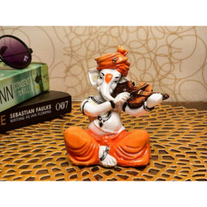 Musical Ganesha Idol with Violin Resin Decorative Figurine for Home Decor & Auspicious Gifting - Karigaari India Aesthetic Home Decor