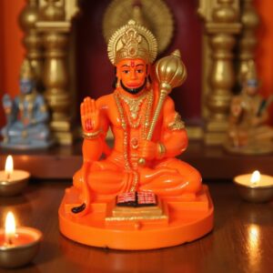 Orange Resin Hanuman Statue - Hindu God Decor - Karigaari India Aesthetic Home Decor